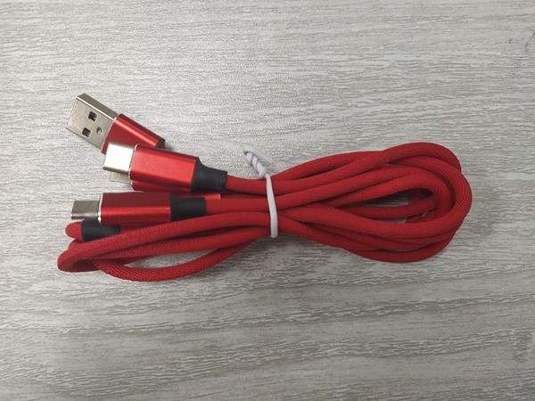 高光布藝編織一拖三數據線，深圳數據線定制生產廠家